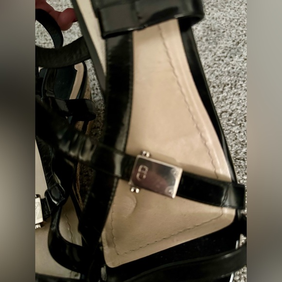 CHRISTIAN DIOR Size 40 9.5 Black Patent Leather Wedge Espadrille Low Sandals - Picture 10 of 10
